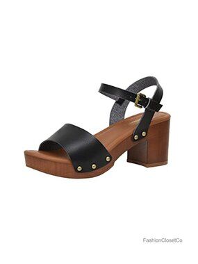 Womens Faux Wood Sandal with Memory Foam Insole and Adjustable Ankle Strap
